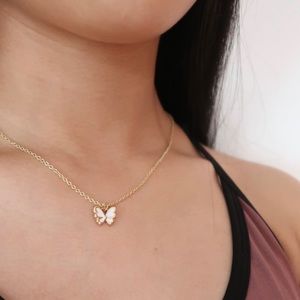 White Butterfly Pendant Necklace - Handmade